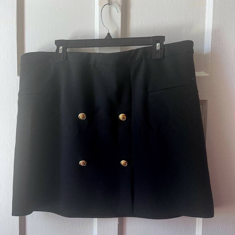 H&M "Old Money" Black Mini Skirt - Gold Buttons & Slit